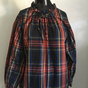 J.Crew 100% Cotton Tartan Plaid Tie Neck Blouse